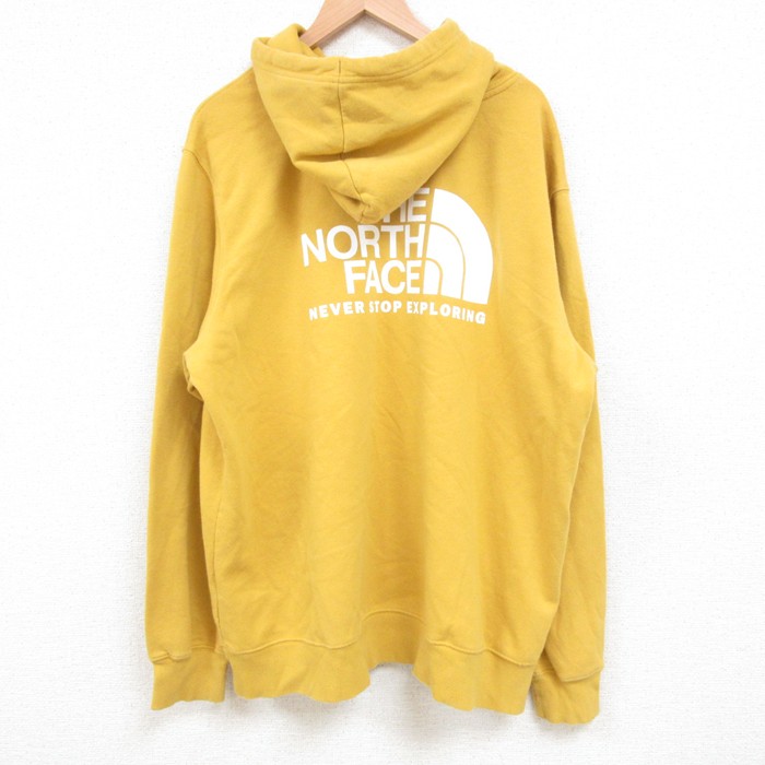 XL★古着 ノースフェイス THE NORTH FACE 長袖 スウェット パーカー メンズ ビッグロゴ 大きいサイズ 濃黄 イエロー 25may10 中古 スエット トレーナー トップス
