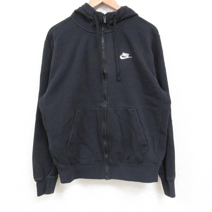 L★古着 ナイキ NIKE 長袖 フルジップ スウェット パーカー メンズ ワンポイントロゴ 黒 ブラック 25may10 中古 スエット トレーナー トップス