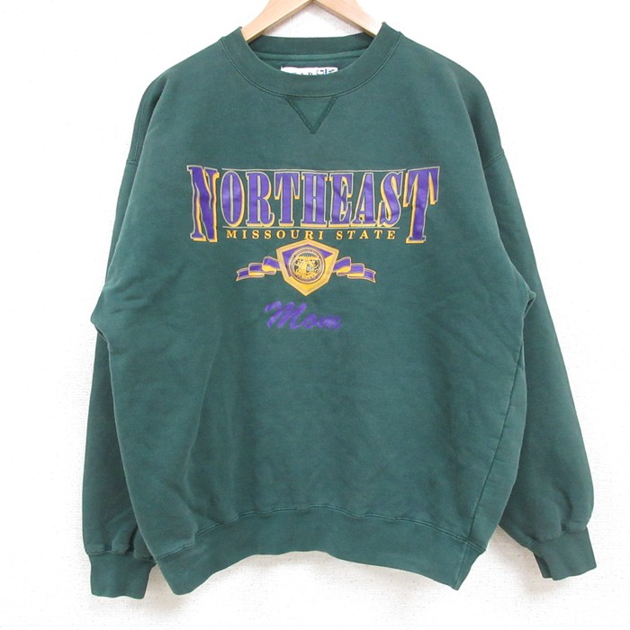 【50%OFF】L★古着 長袖 スウェット メンズ クルーネック 90年代 90s ノースイースト 緑 グリーン 25may10 中古 スエット トレーナー トップス