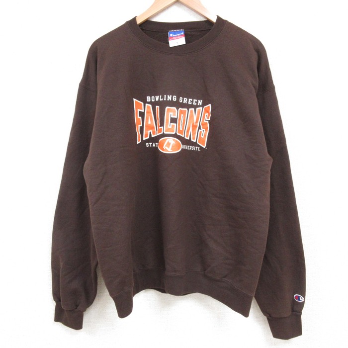 【20%OFF】L★古着 チャンピオン champion 長袖 スウェット メンズ 00年代 00s ファルコンズ クルーネック 茶 ブラウン 25may13 中古 スエット トレーナー トップス