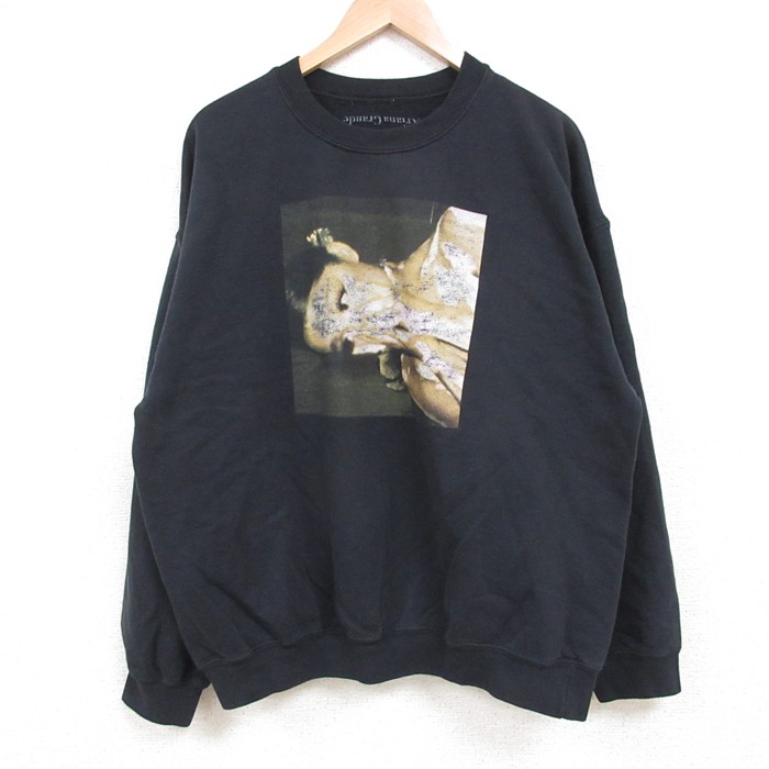 XL★古着 長袖 ロック バンド スウェット メンズ アリアナグランデ クルーネック 黒 ブラック 25may13 中古 スエット トレーナー トップス