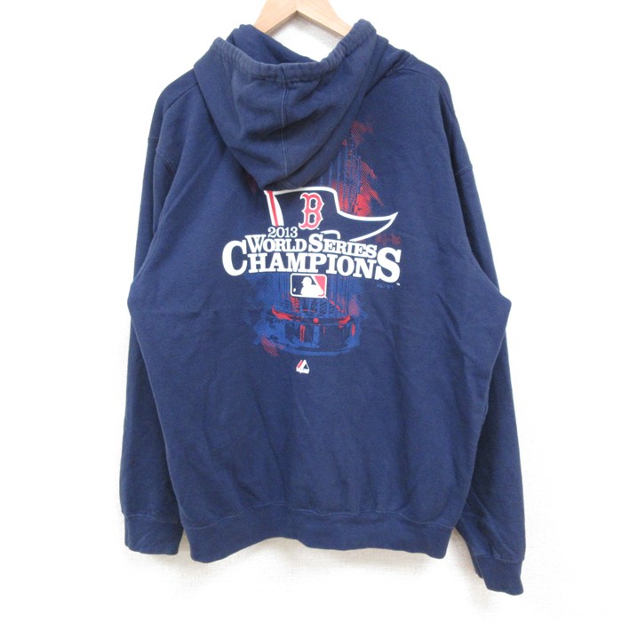 【50%OFF】XL★古着 マジェスティック 長袖 フルジップ スウェット パーカー メンズ MLB ボストンレッドソックス ワールドシリーズ 紺 ネイビー メジャーリーグ ベースボール 野球 25may13 中古 スエット トレーナー トップス