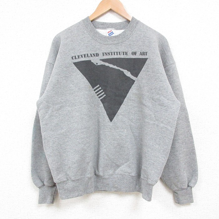 【20%OFF】L★古着 ジャージーズ 長袖 スウェット メンズ 90年代 90s アート クルーネック USA製 グレー 霜降り 25may13 中古 スエット トレーナー トップス