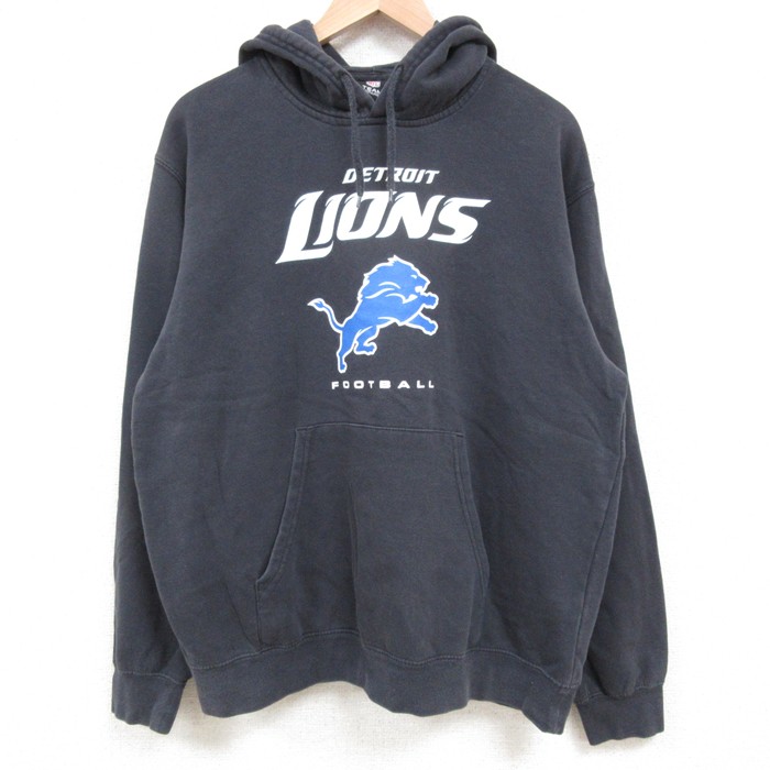 L★古着 長袖 スウェット パーカー メンズ 00年代 00s NFL デトロイトライオンズ 黒 ブラック アメフト スーパーボウル 25may13 中古 スエット トレーナー トップス