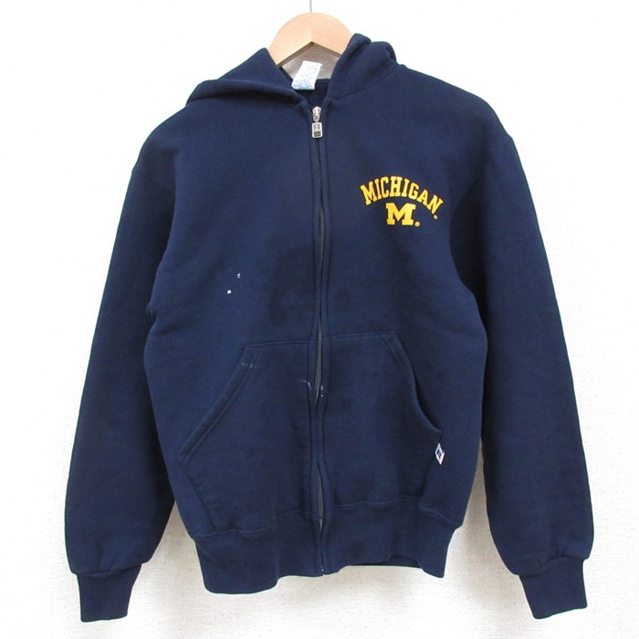 【50%OFF】S★古着 ラッセル 長袖 フルジップ スウェット パーカー メンズ 00年代 00s ミシガン 紺 ネイビー 25may13 中古 スエット トレーナー トップス