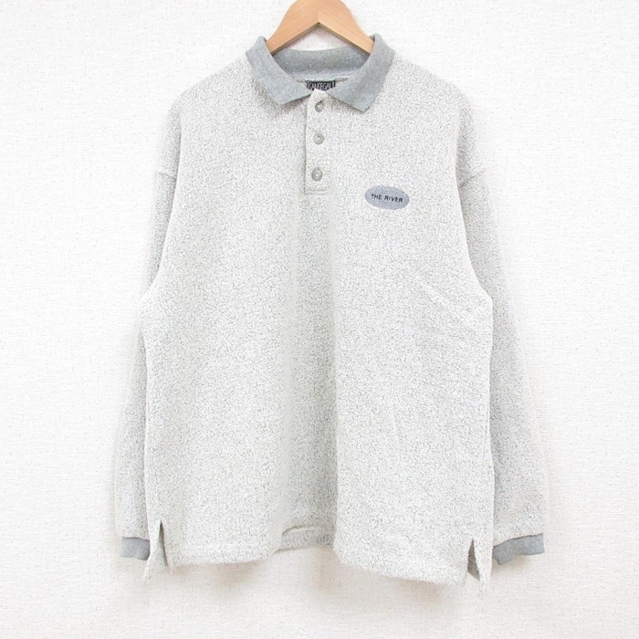 【50%OFF】L★古着 長袖 トップス メンズ 90年代 90s RIVER 襟付き USA製 グレー 霜降り 25may22 中古 スエット トレーナー