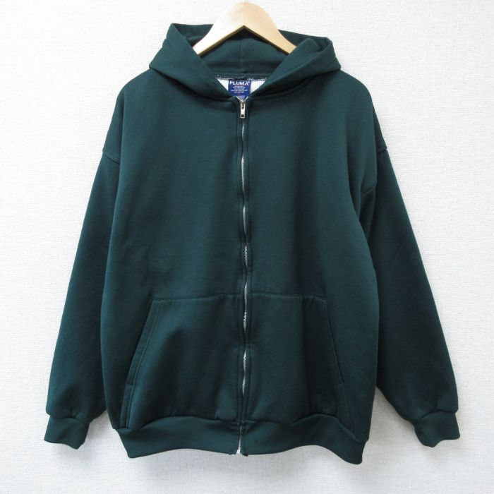 【20%OFF】XL★古着 PLUMA 長袖 フルジップ スウェット パーカー メンズ 00年代 00s 濃緑 グリーン 内側サーマル 25may14 中古 スエット トレーナー トップス