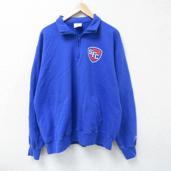 【50%OFF】XL★古着 チャンピオン champion 長袖 ハーフジップ スウェット メンズ SFC 大きいサイズ 青 ブルー 25may14 中古 スエット トレーナー トップス