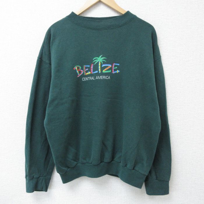 【50%OFF】L★古着 長袖 スウェット メンズ 00年代 00s BELTZE クルーネック 緑 グリーン 25may14 中古 スエット トレーナー トップス