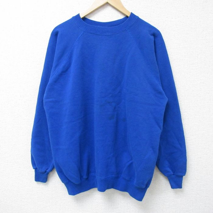 L★古着 ヘインズ Hanes 長袖 スウェット メンズ 90年代 90s 無地 クルーネック USA製 青 ブルー 25may14 中古 スエット トレーナー トップス