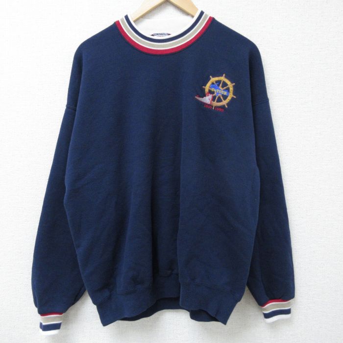 XL★古着 長袖 スウェット メンズ 90年代 90s DeTOUR クルーネック USA製 紺 ネイビー 25may14 中古 スエット トレーナー トップス