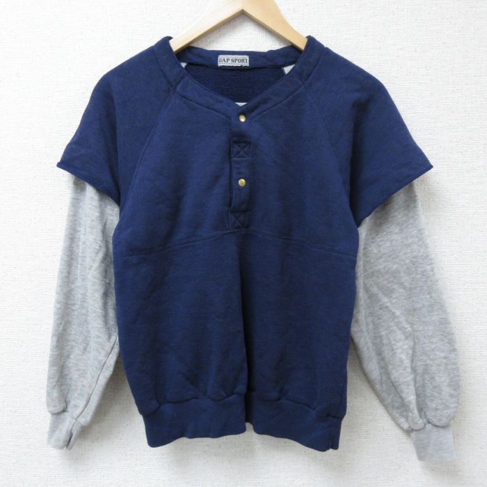 M★古着 ギャップ GAP スポーツ 長袖 スウェット メンズ 90年代 90s 無地 ラグラン ヘンリーネック 紺他 ネイビー 霜降り 25may14 中古 スエット トレーナー トップス