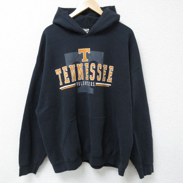 XL★古着 長袖 スウェット パーカー メンズ 00年代 00s テネシー 大きいサイズ 黒 ブラック 25may14 中古 スエット トレーナー トップス