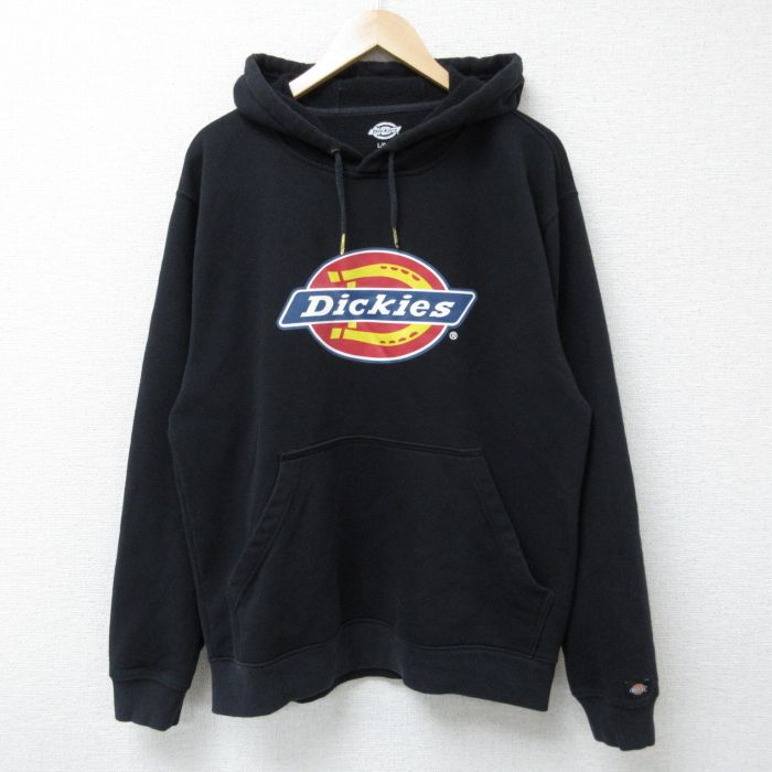【20%OFF】XL★古着 ディッキーズ Dickies 長袖 スウェット パーカー メンズ ビッグロゴ 黒 ブラック 25may14 中古 スエット トレーナー トップス