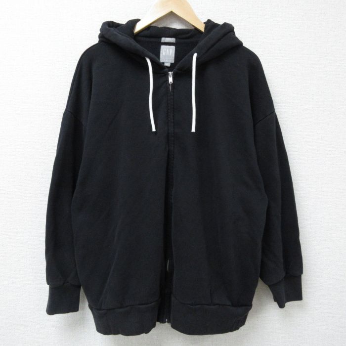 XL★古着 ギャップ GAP 長袖 フルジップ スウェット パーカー メンズ 無地 黒 ブラック 25may14 中古 スエット トレーナー トップス