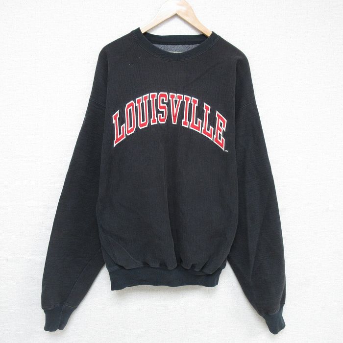 XL★古着 STEVE&BARRYS 長袖 スウェット メンズ ルイビル 大きいサイズ クルーネック 黒 ブラック 25may21 中古 スエット トレーナー トップス