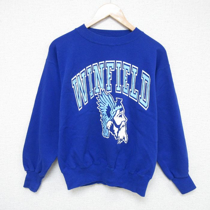 M★古着 長袖 スウェット メンズ 90年代 90s WINFIELD クルーネック USA製 青 ブルー 25may21 中古 スエット トレーナー トップス