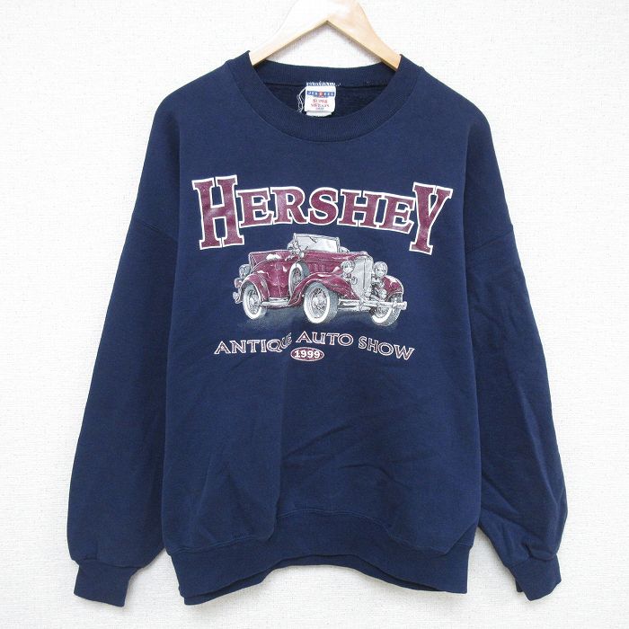 XL★古着 ジャージーズ 長袖 スウェット メンズ 00年代 00s HERSHEY 大きいサイズ クルーネック 紺 ネイビー 25may21 中古 スエット トレーナー トップス