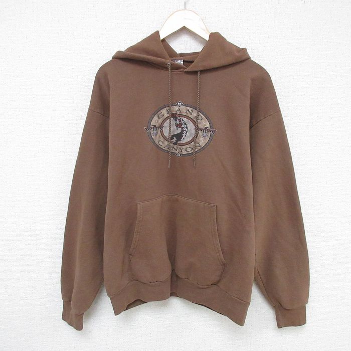 L★古着 ヘインズ Hanes 長袖 スウェット パーカー メンズ 00年代 00s グランドキャニオン 薄茶 ブラウン 25may21 中古 スエット トレーナー トップス