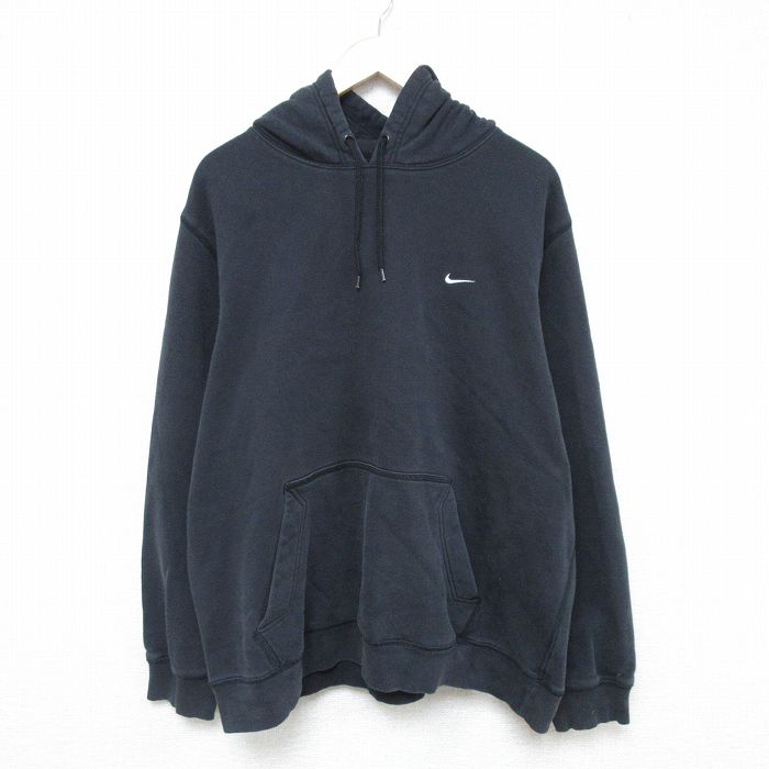 XL★古着 ナイキ NIKE 長袖 スウェット パーカー メンズ ワンポイントロゴ 大きいサイズ 黒 ブラック 25may20 中古 スエット トレーナー トップス