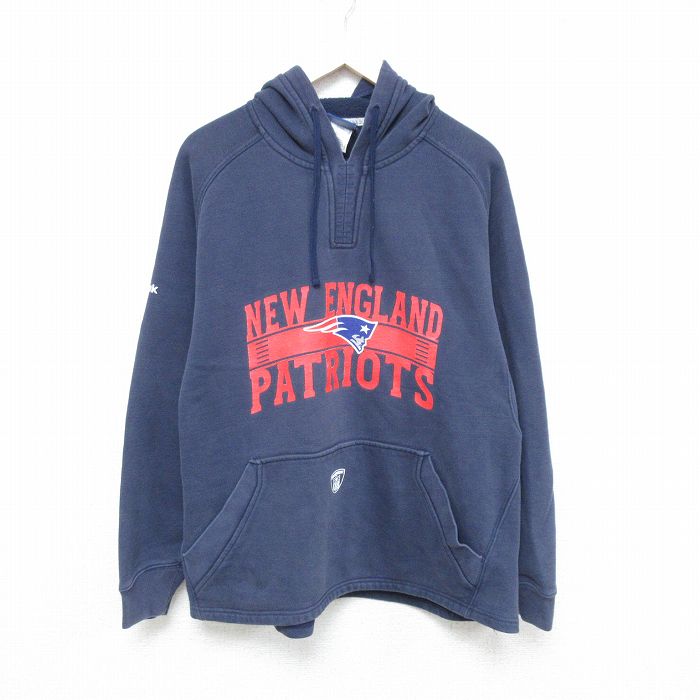 【50%OFF】L★古着 リーボック REEBOK 長袖 スウェット パーカー メンズ NFL ニューイングランドペイトリオッツ ラグラン 紺 ネイビー アメフト スーパーボウル 25may20 中古 スエット トレーナー トップス