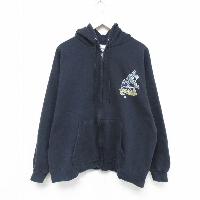 XL★古着 ヘインズ Hanes 長袖 フルジップ スウェット パーカー メンズ 00年代 00s WICKID 黒 ブラック 25may20 中古 スエット トレーナー トップス