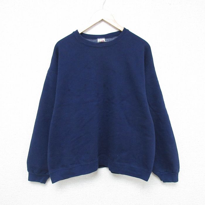 【50%OFF】XL★古着 フルーツオブザルーム 長袖 スウェット メンズ 00年代 00s 無地 クルーネック 紺 ネイビー 25may20 中古 スエット トレーナー トップス
