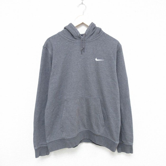 【50%OFF】L★古着 ナイキ NIKE 長袖 スウェット パーカー メンズ ワンポイントロゴ グレー 霜降り 25may20 中古 スエット トレーナー トップス