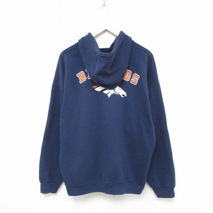 XL★古着 長袖 フルジップ スウェット パーカー メンズ 00年代 00s NFL デンバーブロンコス 紺 ネイビー アメフト スーパーボウル 25may20 中古 スエット トレーナー トップス