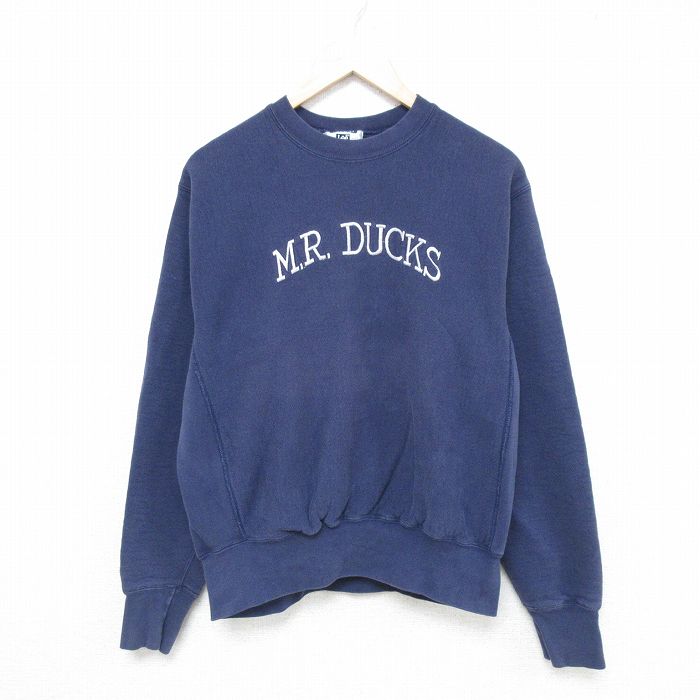 【50%OFF】L★古着 リー Lee 長袖 スウェット メンズ 90年代 90s M.R.DUCKS 刺繍 クルーネック USA製 紺 ネイビー 25may20 中古 スエット トレーナー トップス