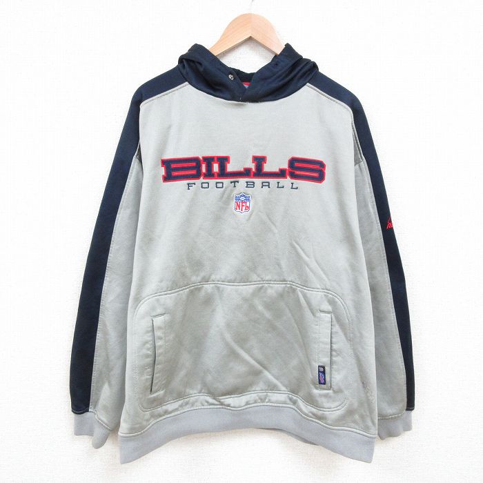 【50%OFF】XL★古着 リーボック REEBOK 長袖 スウェット メンズ 00年代 00s NFL バッファロービルズ 刺繍 大きいサイズ ポリエステル グレー他 アメフト スーパーボウル 25may23 中古 スエット トレーナー トップス