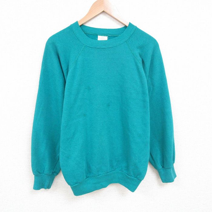 XL★古着 長袖 スウェット メンズ 90年代 90s 無地 ラグラン クルーネック USA製 緑 グリーン 25may23 中古 スエット トレーナー トップス