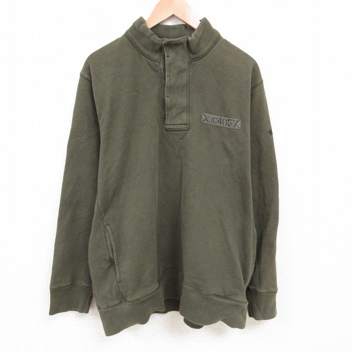 XL★古着 ノーティカ NAUTICA 長袖 ブランド スウェット メンズ NJC4057 大きいサイズ ヘンリーネック 濃緑 グリーン 25may23 中古 スエット トレーナー トップス