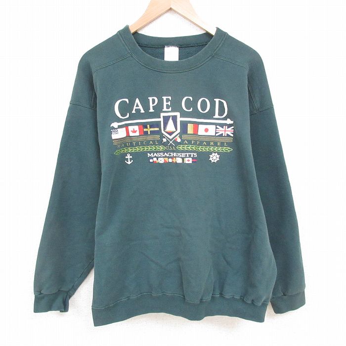 XL★古着 長袖 スウェット メンズ 00年代 00s ケープコッド 大きいサイズ クルーネック 緑 グリーン 25may23 中古 スエット トレーナー トップス