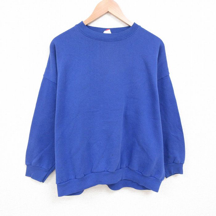 XL★古着 長袖 スウェット レディース 90年代 90s 無地 大きいサイズ クルーネック USA製 青 ブルー 25may23 中古 メンズ スエット トレーナー トップス
