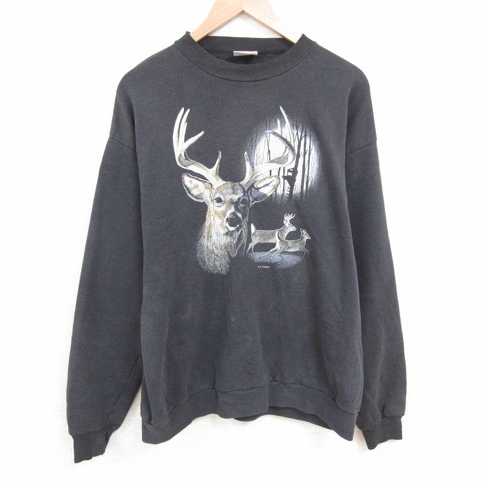 【20%OFF】XL★古着 長袖 スウェット メンズ 90年代 90s シカ クルーネック USA製 黒 ブラック 【spe】 25may23 中古 スエット トレーナー トップス