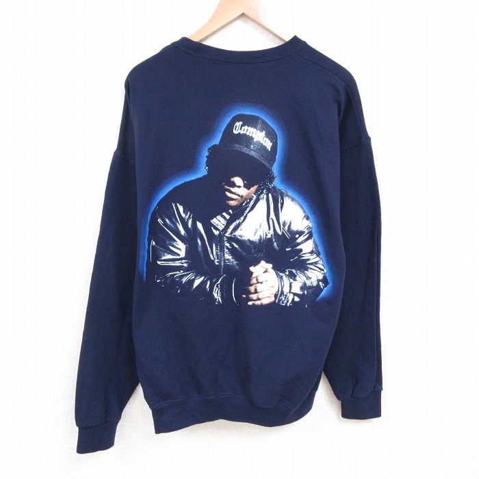 【20%OFF】XL★古着 長袖 ヒップホップ ラップ スウェット メンズ イージーイー 大きいサイズ クルーネック 紺 ネイビー 25may23 中古 スエット トレーナー トップス