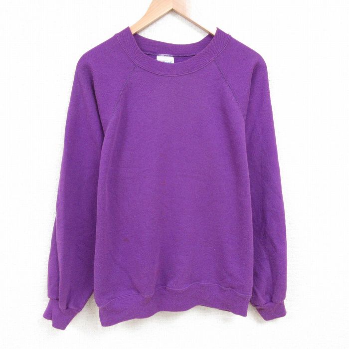 【50%OFF】L★古着 ヘインズ Hanes 長袖 スウェット メンズ 80年代 80s 無地 ラグラン クルーネック USA製 紫 パープル 25may24 中古 スエット トレーナー トップス