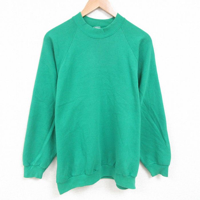 【50%OFF】XL★古着 フルーツオブザルーム 長袖 スウェット メンズ 90年代 90s 無地 大きいサイズ ラグラン クルーネック USA製 緑 グリーン 25may24 中古 スエット トレーナー トップス