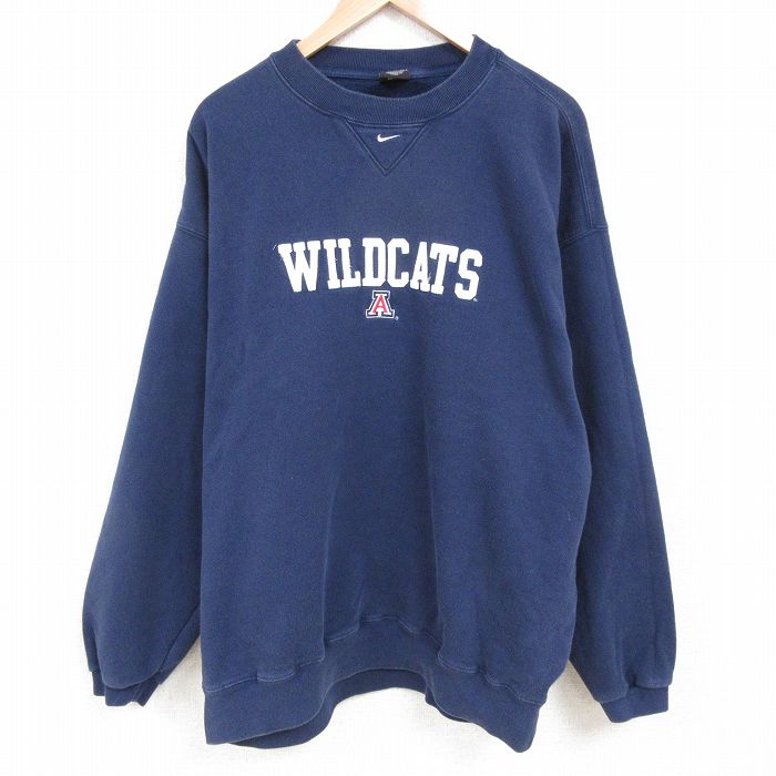 XL★古着 ナイキ NIKE 長袖 スウェット メンズ 00年代 00s ワイルドキャッツ 大きいサイズ クルーネック 紺 ネイビー 25may24 中古 スエット トレーナー トップス