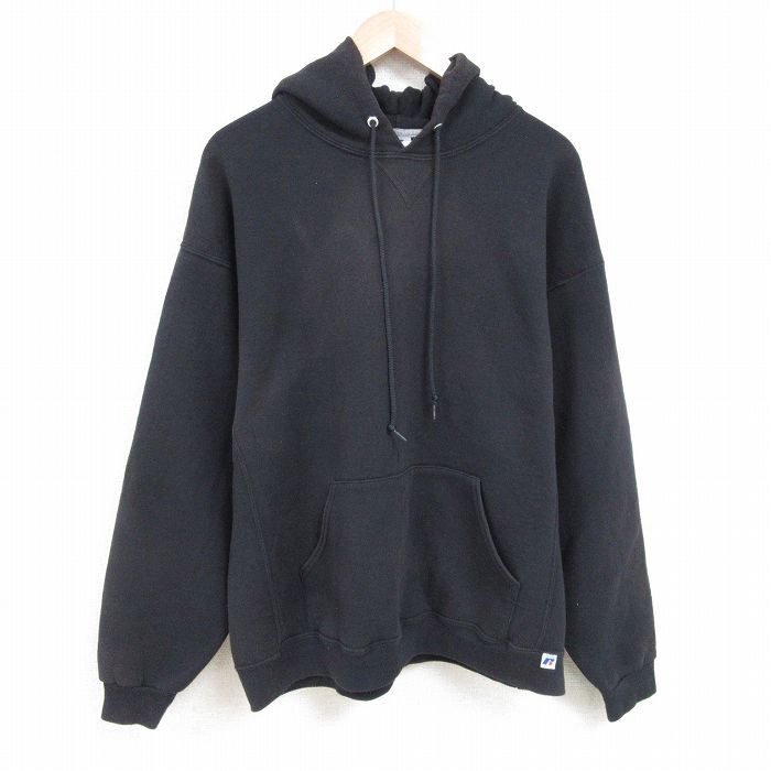 XL★古着 ラッセル 長袖 スウェット パーカー メンズ 00年代 00s 無地 大きいサイズ 黒 ブラック 25may24 中古 スエット トレーナー トップス