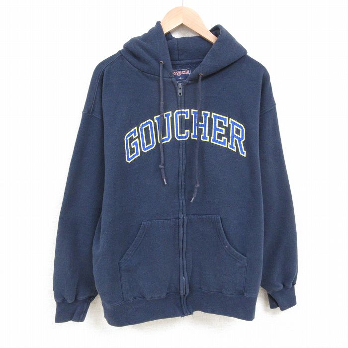 【50%OFF】XL★古着 ジャンスポーツ 長袖 フルジップ スウェット パーカー メンズ 00年代 00s GOUCHER 大きいサイズ 紺 ネイビー 25may24 中古 スエット トレーナー トップス