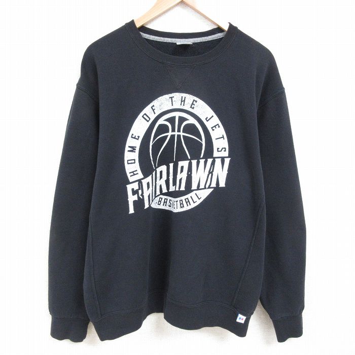 【50%OFF】XL★古着 ラッセル 長袖 スウェット メンズ 00年代 00s FAIRLAWN バスケットボール 大きいサイズ クルーネック 黒 ブラック 25may24 中古 スエット トレーナー トップス