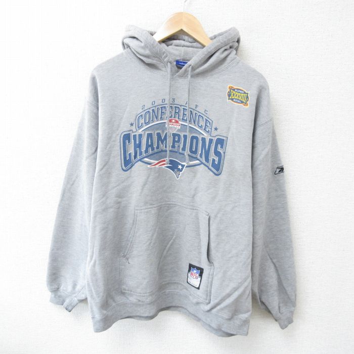 XL★古着 リーボック REEBOK 長袖 スウェット パーカー メンズ 00年代 00s NFL ニューイングランドペイトリオッツ グレー 霜降り アメフト スーパーボウル 25may22 中古 スエット トレーナー トップス
