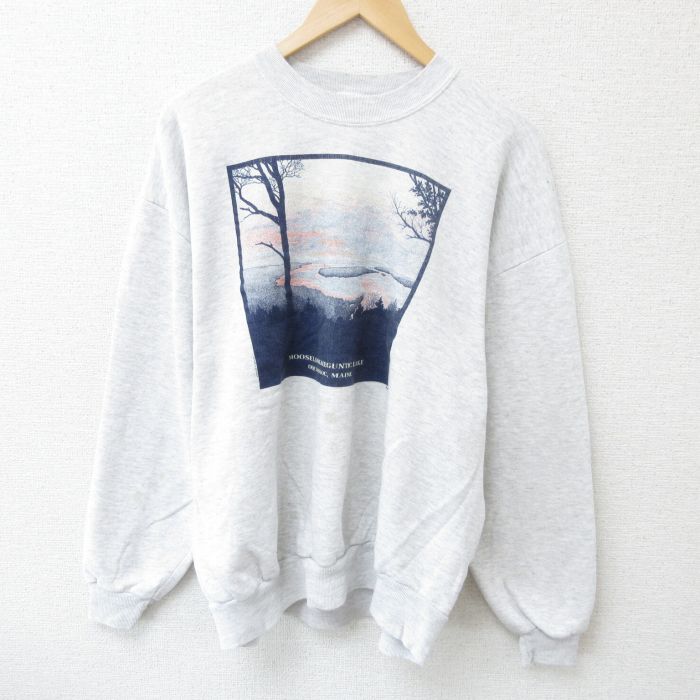 【50%OFF】XL★古着 ジャージーズ 長袖 スウェット メンズ 90年代 90s ムースルックミガンティック湖 クルーネック 薄グレー 霜降り 25may22 中古 スエット トレーナー トップス