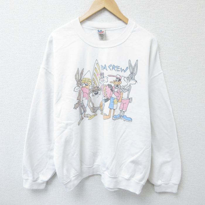 XL★古着 ジャンクフード JUNK FOOD 長袖 スウェット メンズ ルーニーテューンズ LOONEY TUNES タズ バッグスバニー 両面プリント 大きいサイズ クルーネック 白 ホワイト 【spe】 25may22 中古 スエット トレーナー トップス