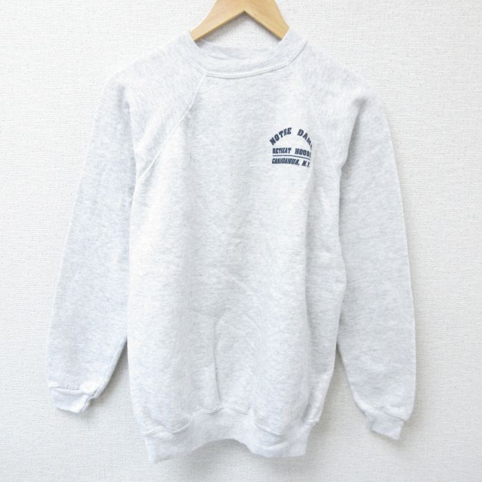 【20%OFF】M★古着 ヘインズ Hanes 長袖 スウェット メンズ 90年代 90s ノートルダム ラグラン クルーネック USA製 薄グレー 霜降り 25may22 中古 スエット トレーナー トップス