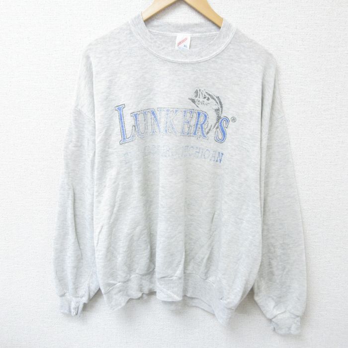 【50%OFF】XL★古着 ジャージーズ 長袖 スウェット メンズ 90年代 90s LUNKERS クルーネック USA製 薄グレー 霜降り 25may22 中古 スエット トレーナー トップス