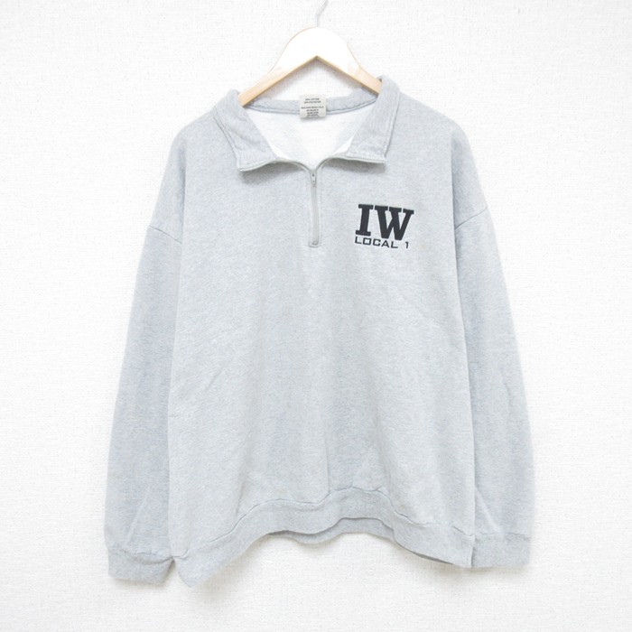 【50%OFF】XL★古着 長袖 ハーフジップ スウェット メンズ IW 大きいサイズ USA製 グレー 霜降り 25may23 中古 スエット トレーナー トップス