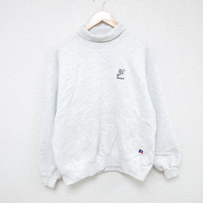 【50%OFF】L★古着 ラッセル 長袖 スウェット メンズ 90年代 90s 馬 shadow タートルネック ハイネック USA製 薄グレー 霜降り 25may23 中古 スエット トレーナー トップス
